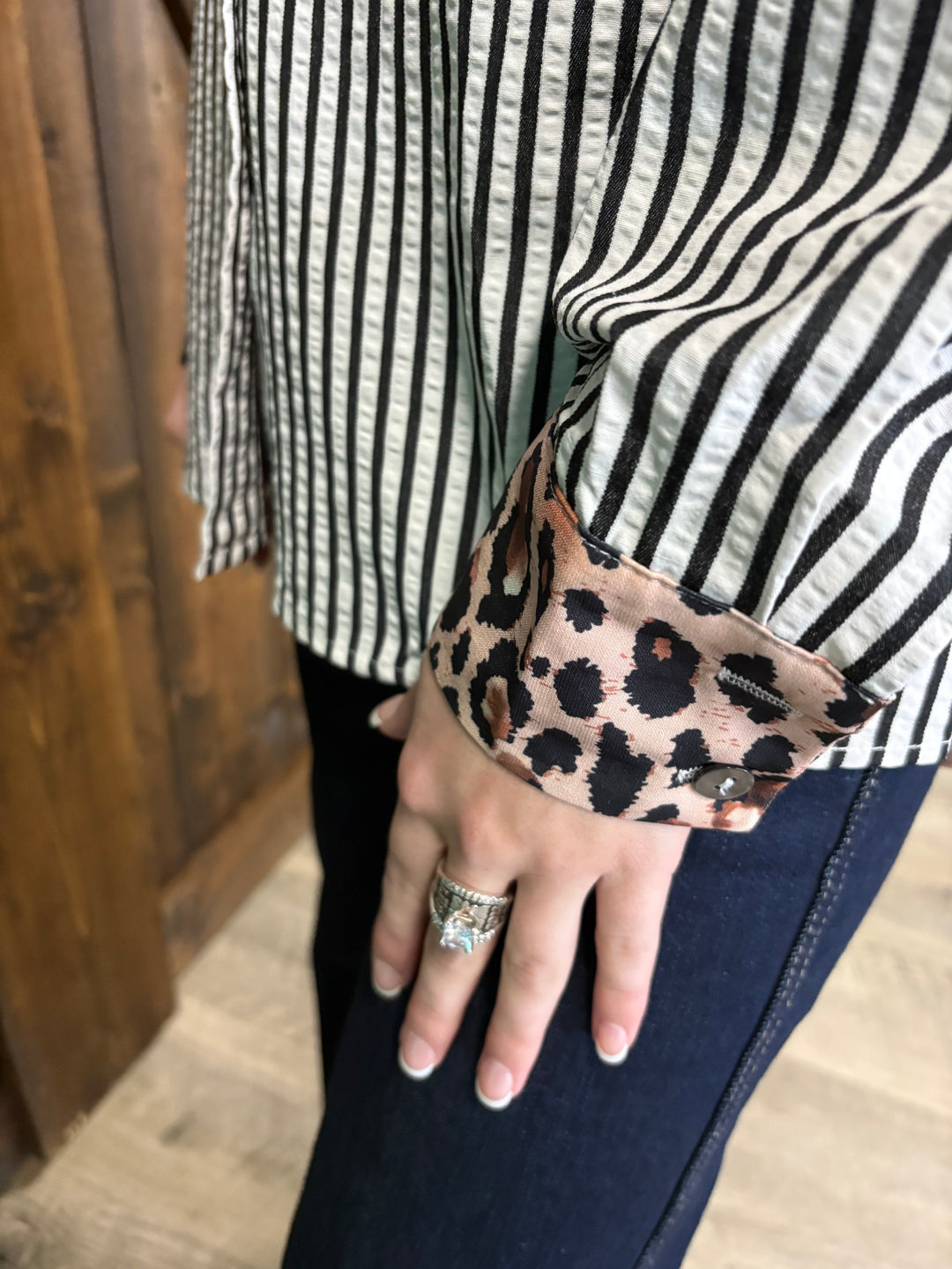 Western Contrast Leopard Stripes Blouse- 2 Colors