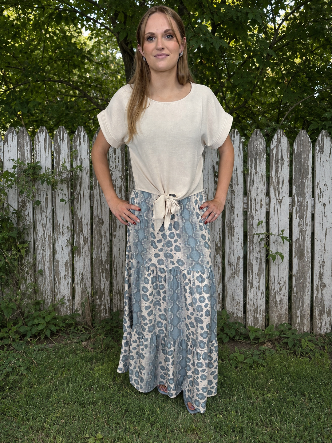 Light Blue Leopard Printed Ruffle Skirt