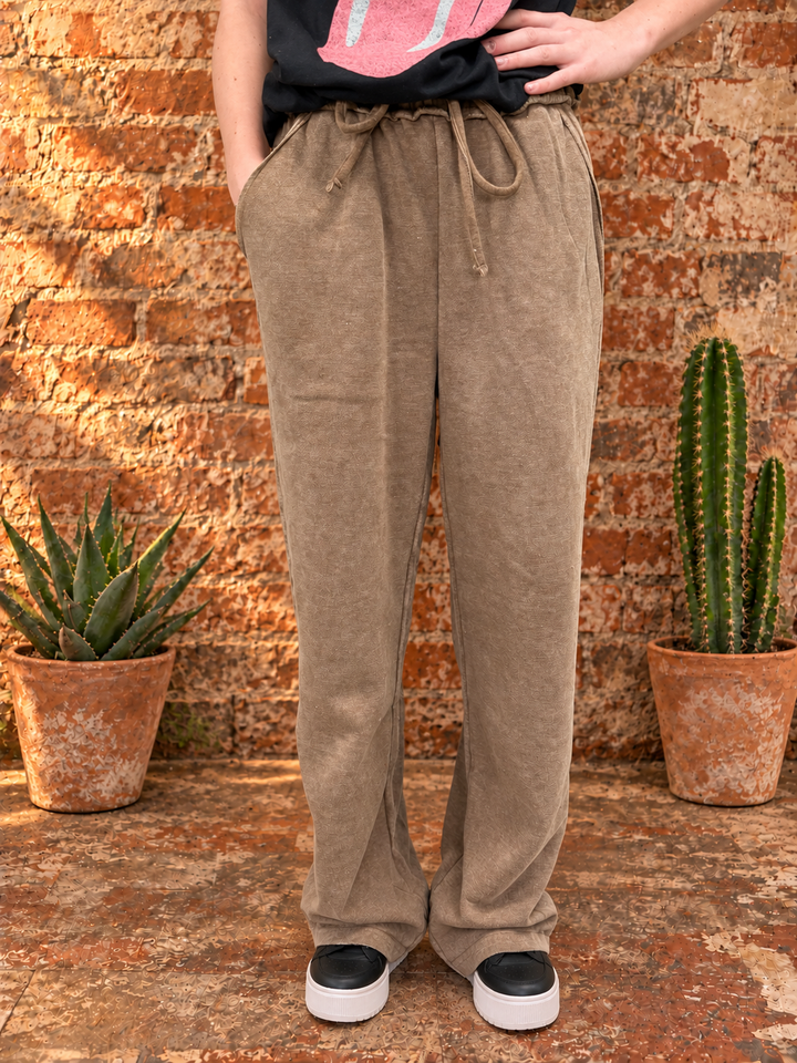 Acid Wash Fleece Palazzo Pants w/ Pockets- 5 Colors
