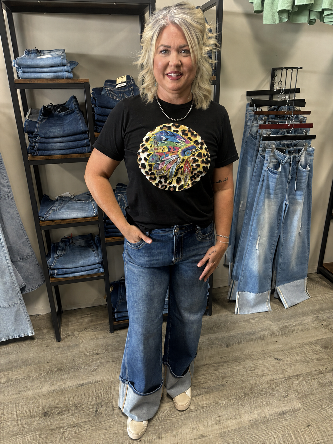 Risen High Rise Wide Leg Cuffed Jeans