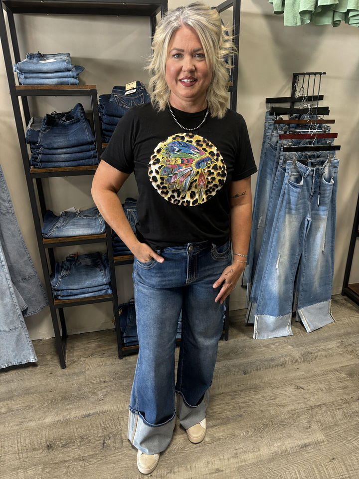 Risen High Rise Wide Leg Cuffed Jeans