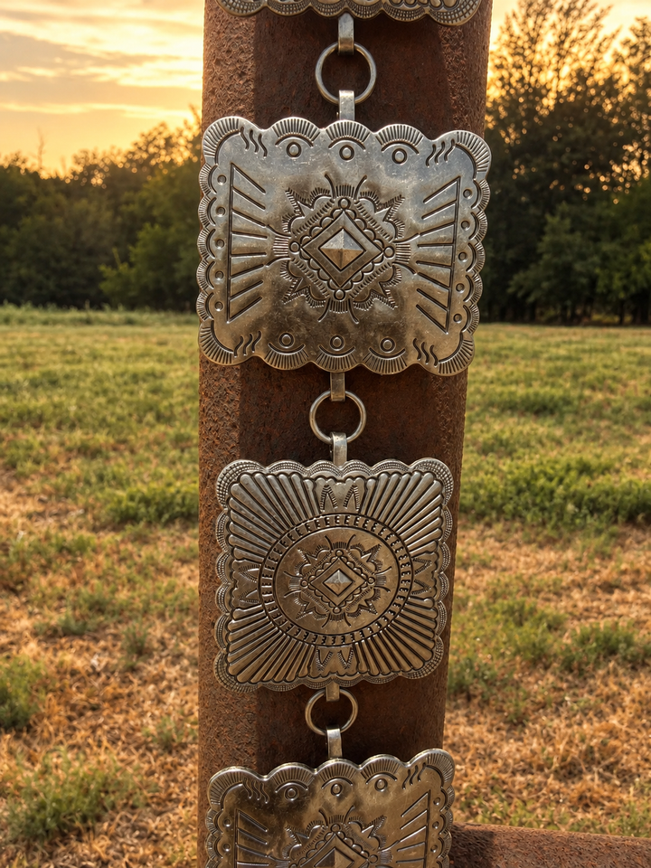 Vintage Silver Square Concho With Chain Belt
