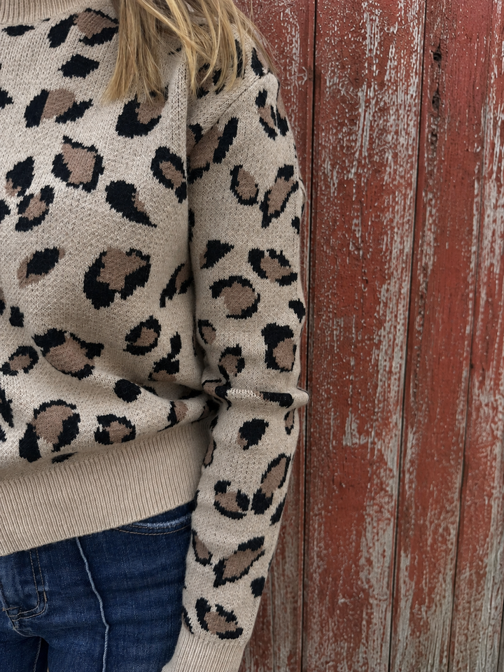 Taupe Leopard Long Sleeve Crew Neck Sweater