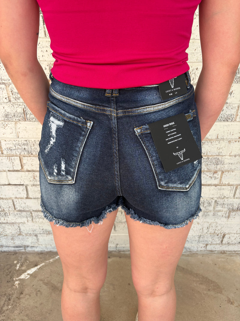 Distressed Tummy Control Denim Shorts - 2 Colors*