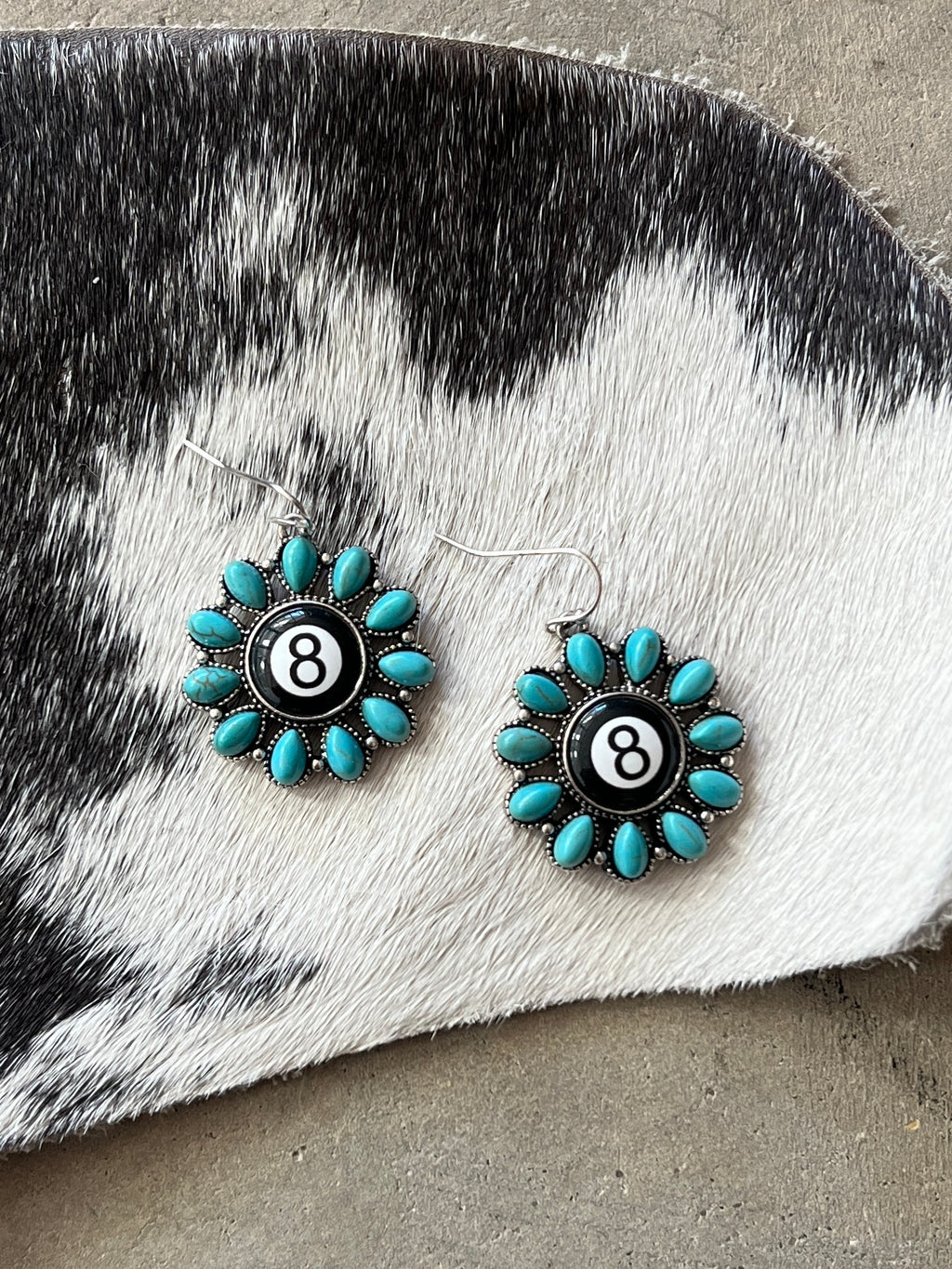 8 Ball Turquoise Dangle Earrings