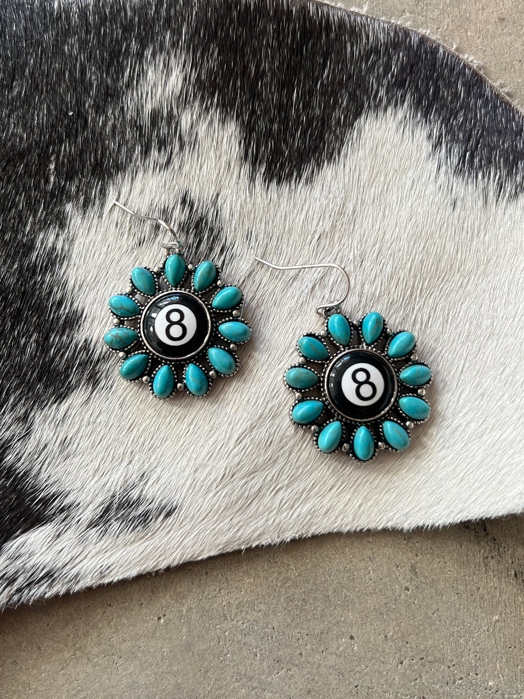 8 Ball Turquoise Dangle Earrings
