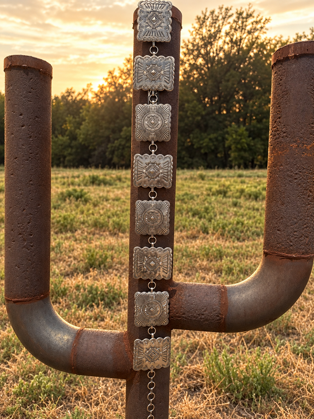 Vintage Silver Square Concho With Chain Belt