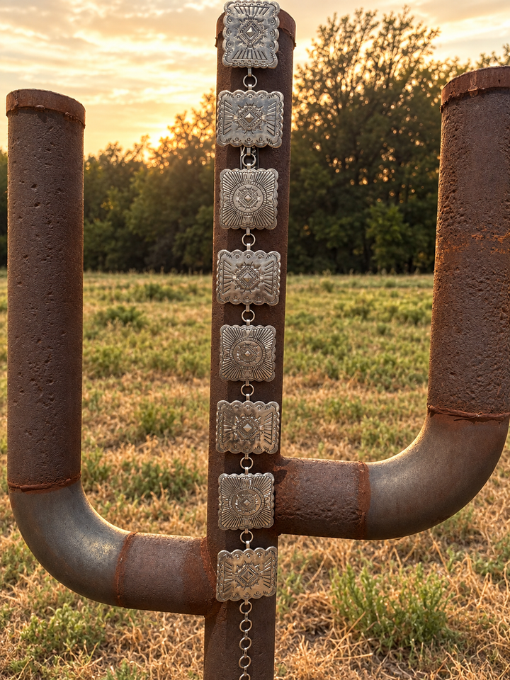 Vintage Silver Square Concho With Chain Belt