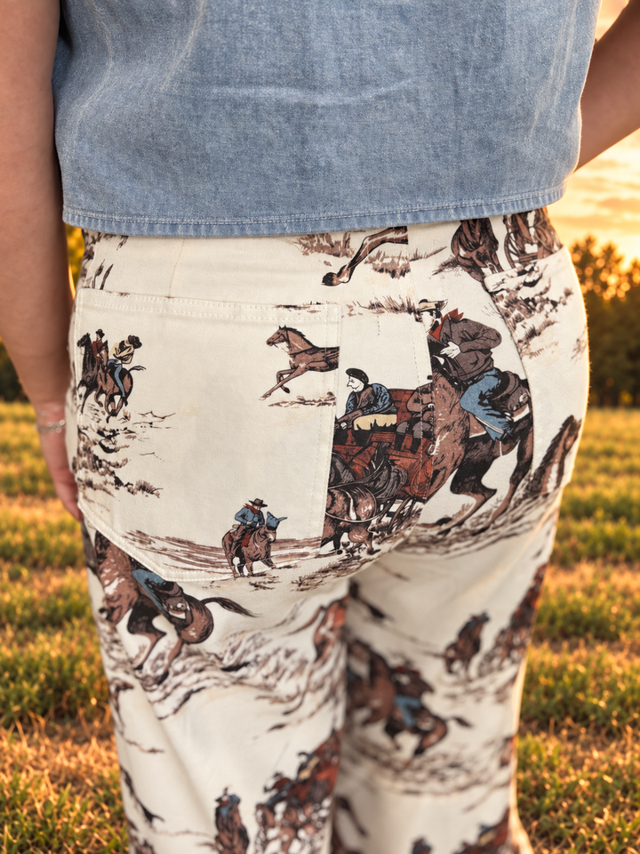 Vintage Equestrian Ruffle Washed Wide Leg Pants