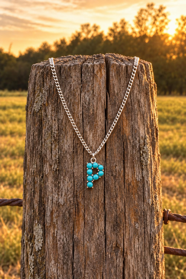 Turquoise Stone Initial Necklace