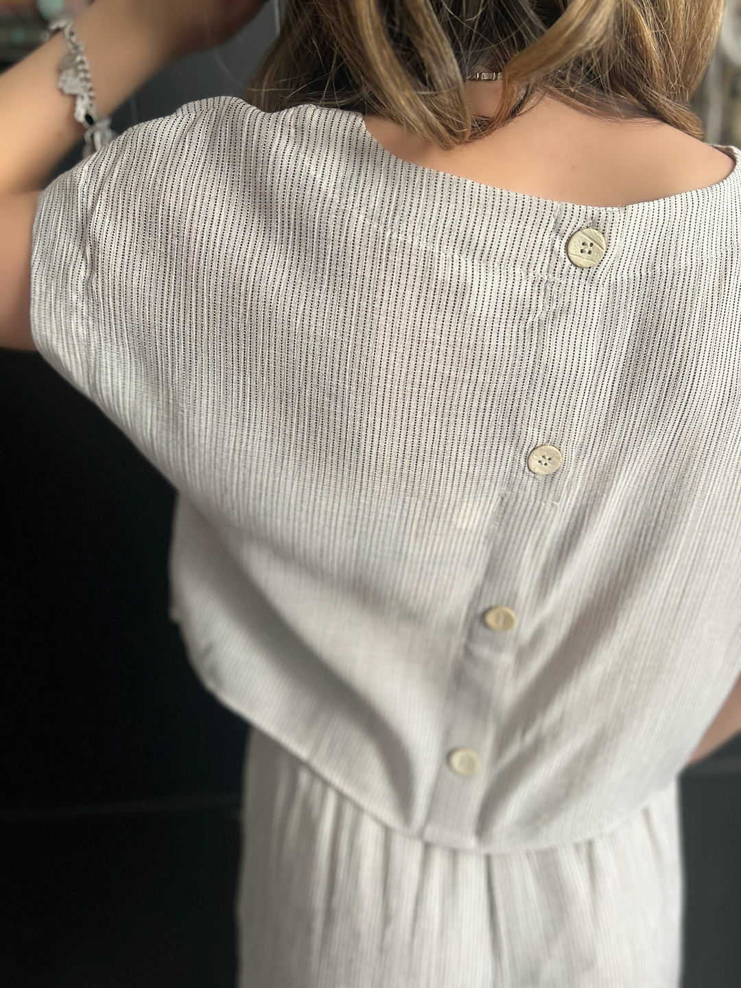 Natural Pinstriped Button Back 2 Piece Set*