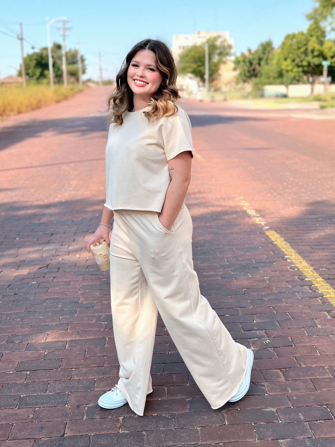 Natural Wide Leg Pant Set LSET153 | gussieduponline