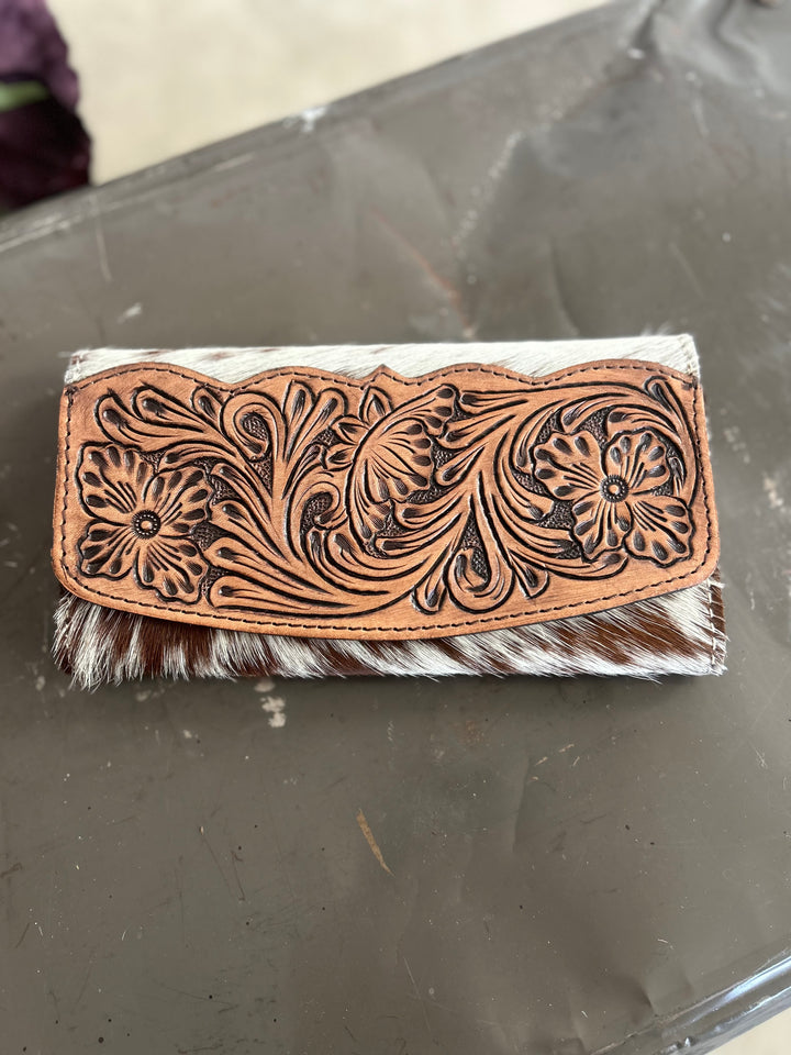 American Darling Hair on Hide Tooled Leather Wallet