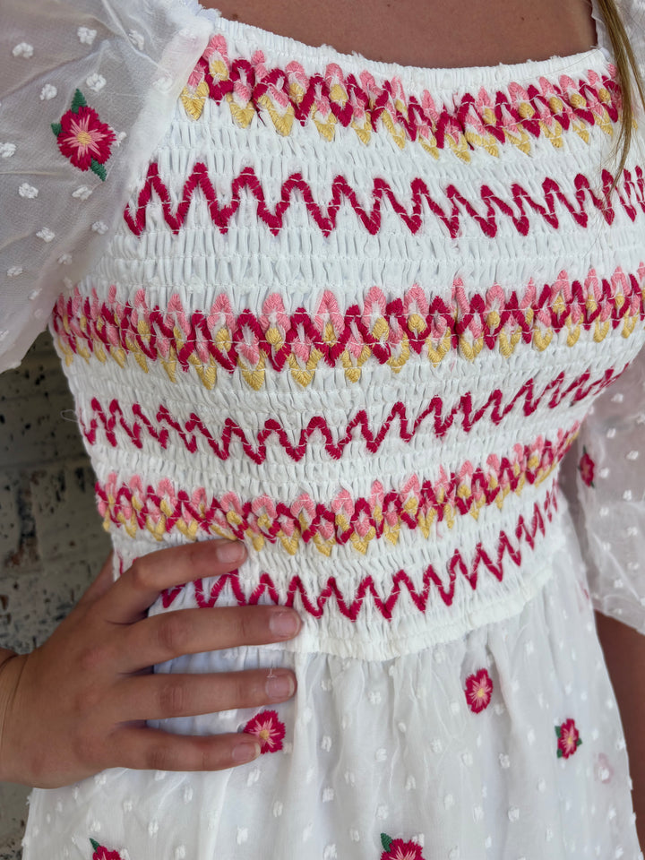Ivory Floral Embroidered Dress