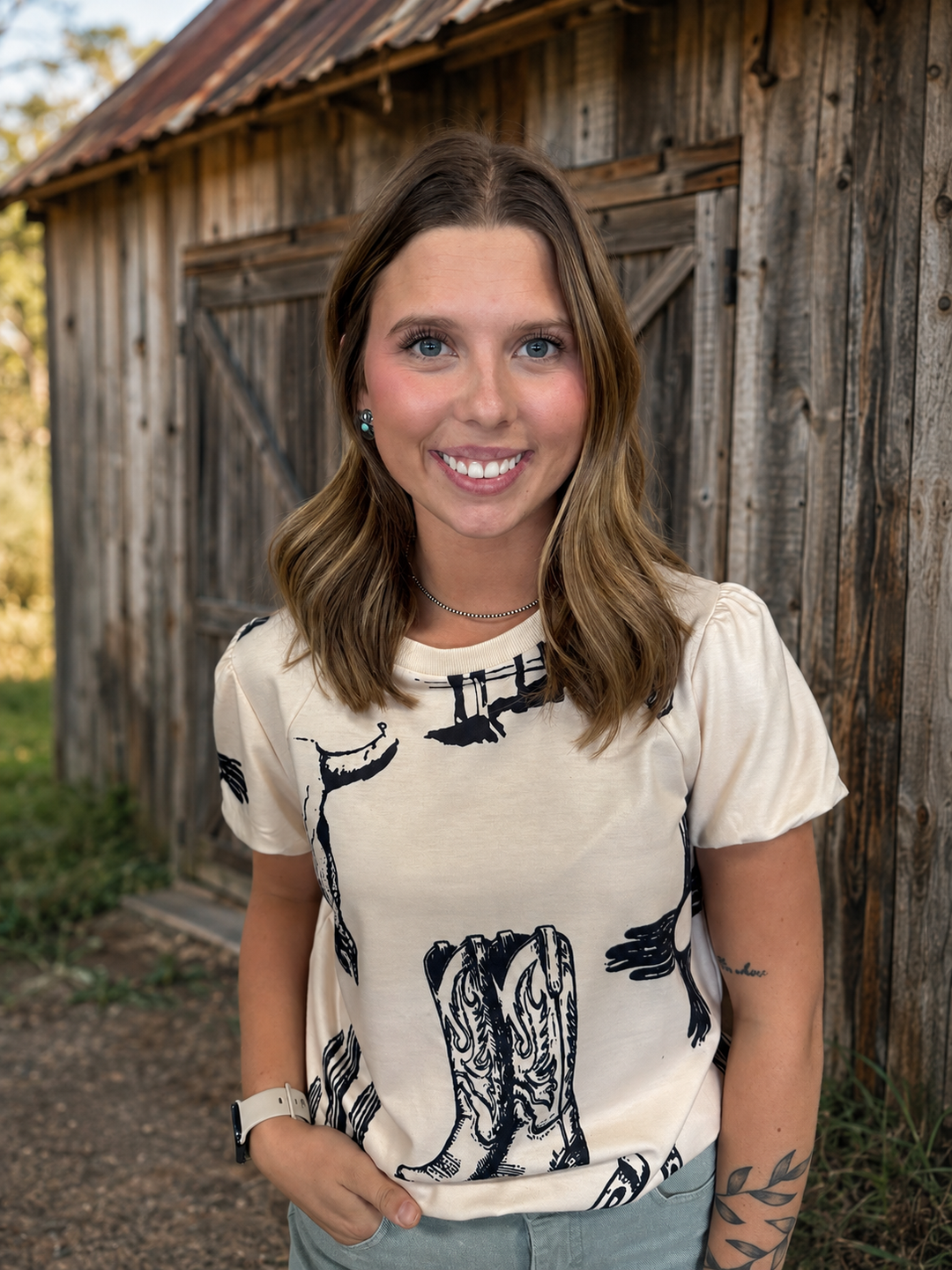 Western Retro Short Sleeve Top