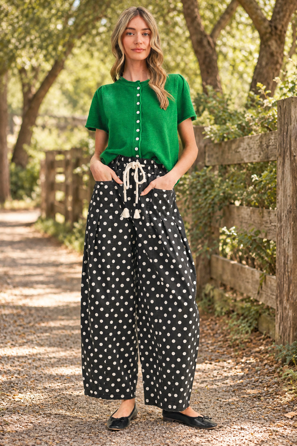 Black & White Polka Dot Barrel Jeans
