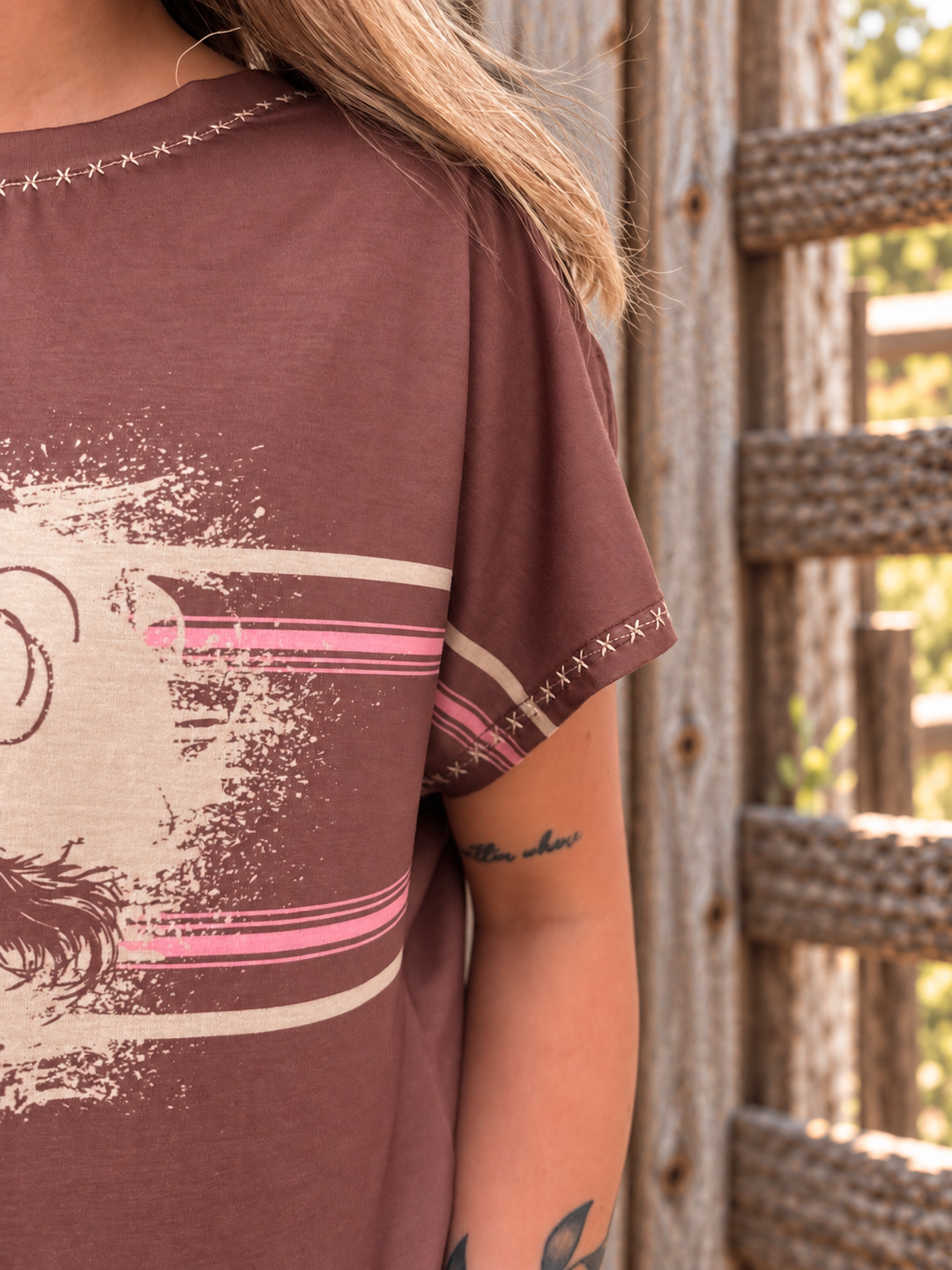 Brown Bucking Horse Sunset Short Sleeve Top