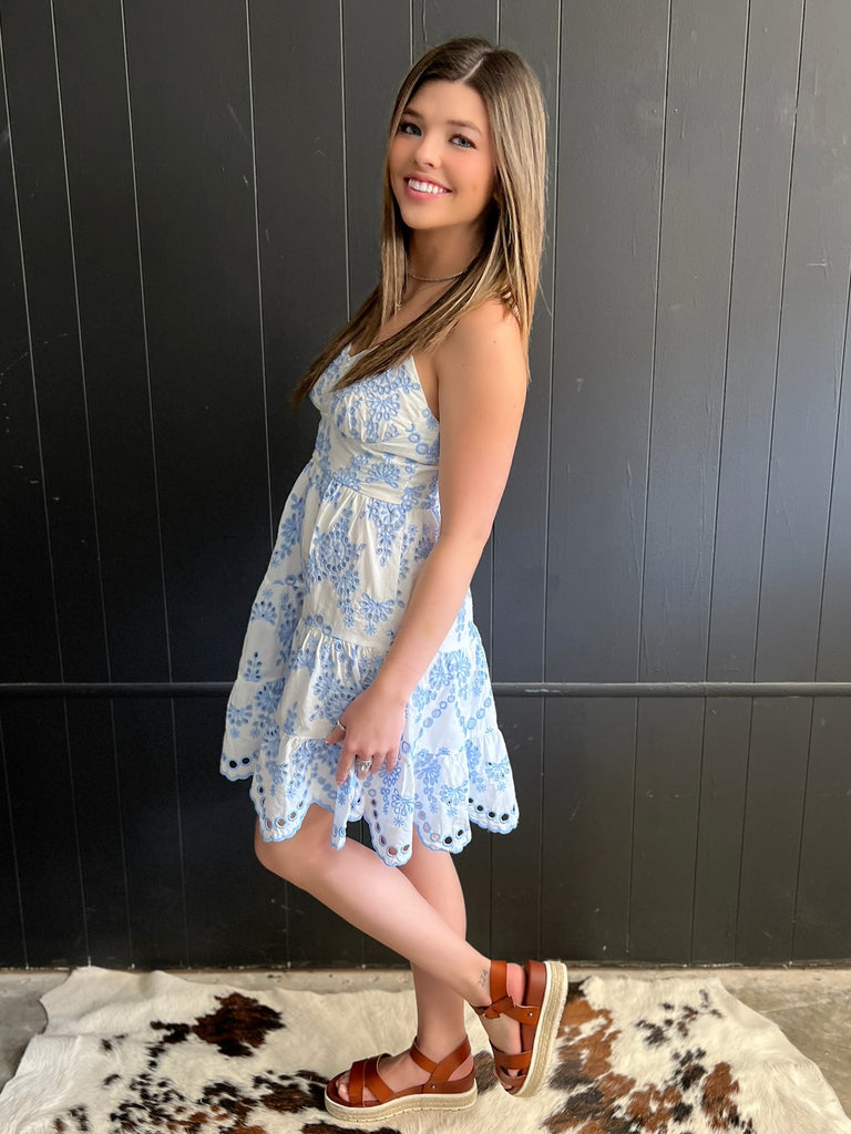 Baby Blue Eyelet Mini Dress