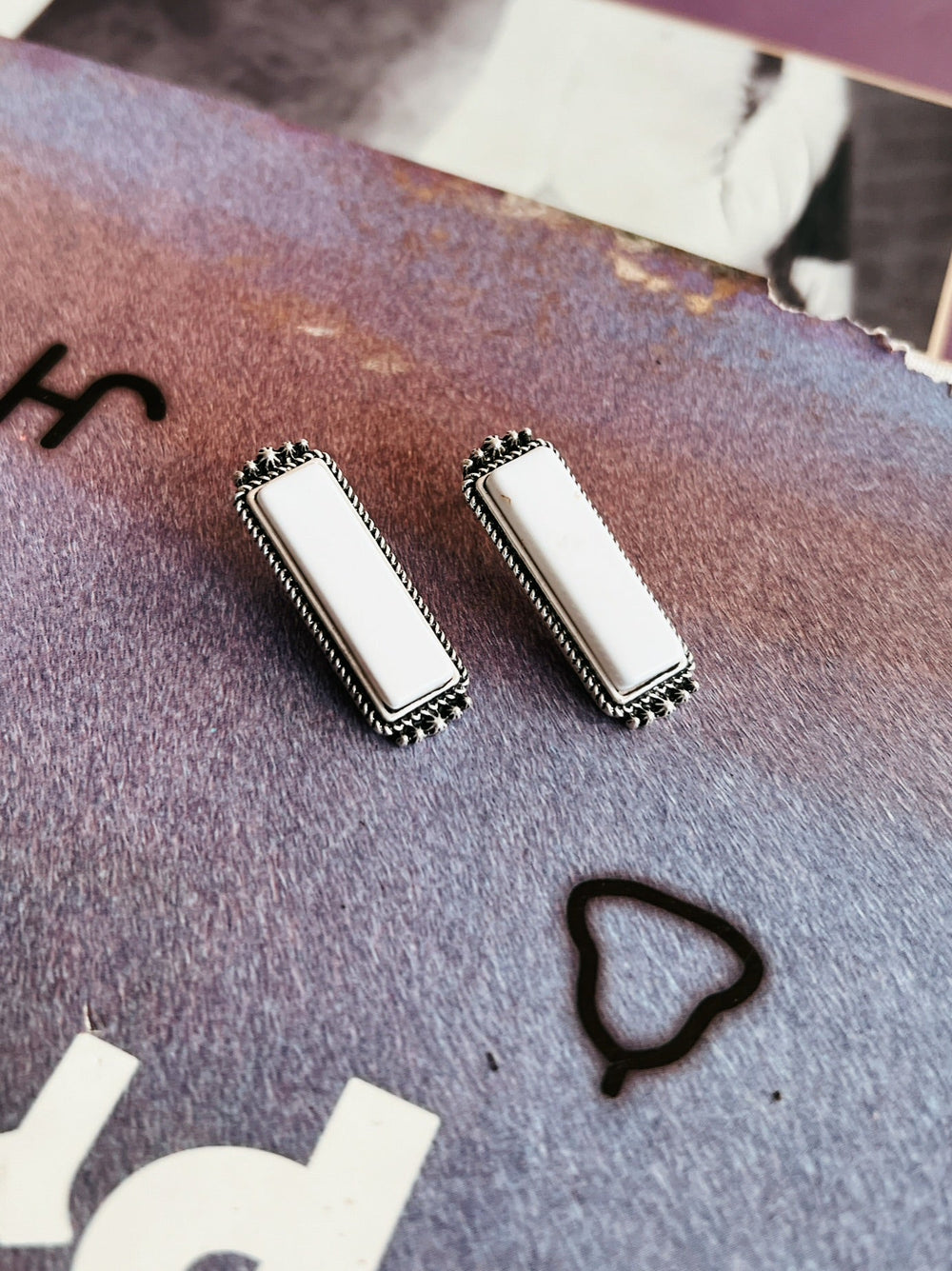 Bar White Turquoise Stud Earrings | gussieduponline