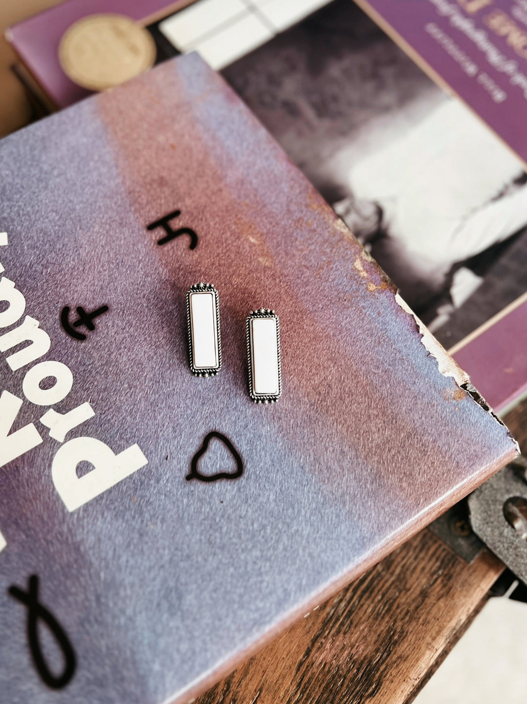 Bar White Turquoise Stud Earrings | gussieduponline