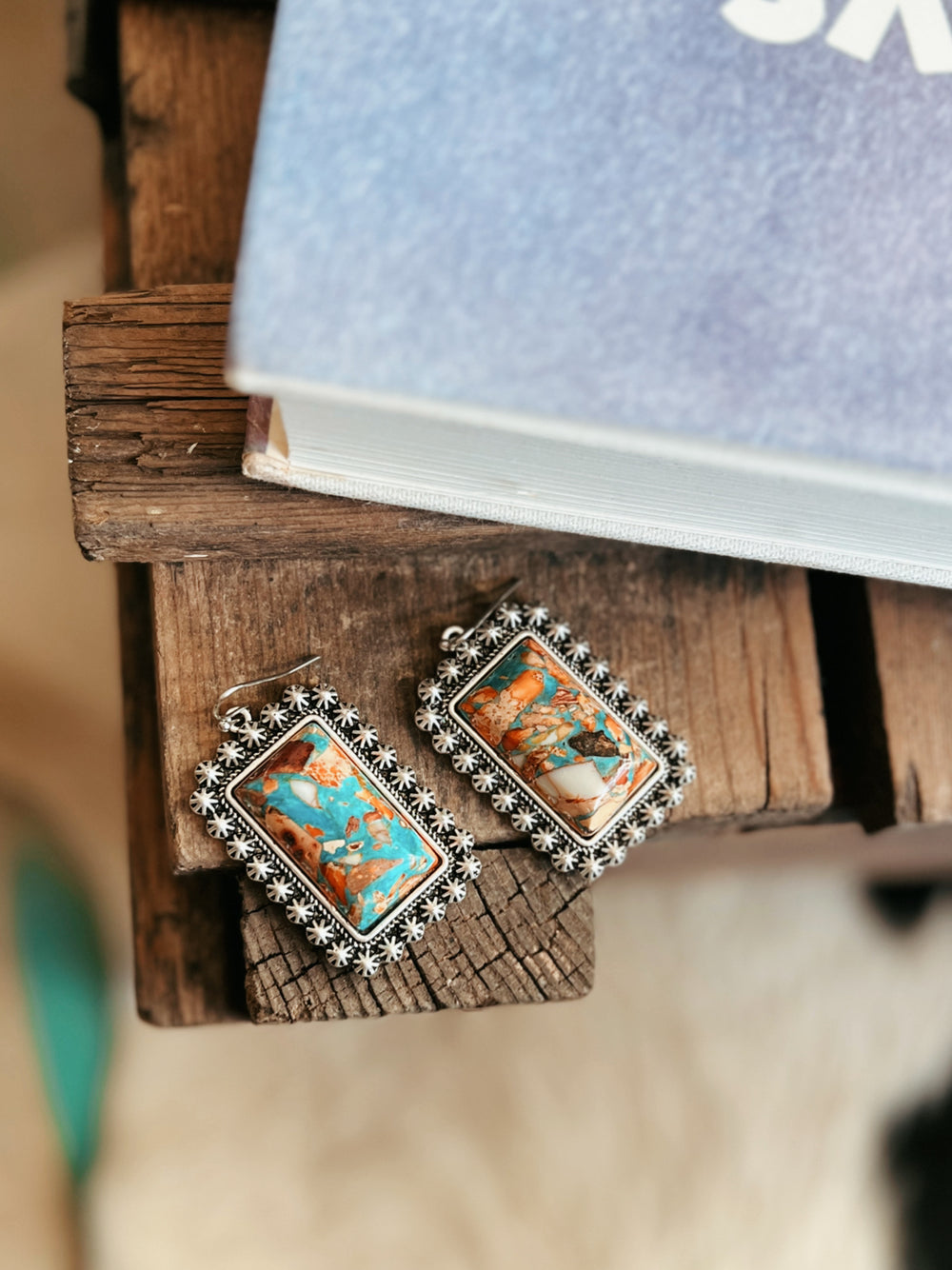 Big Rectangular Multicolored Stone Earrings | gussieduponline