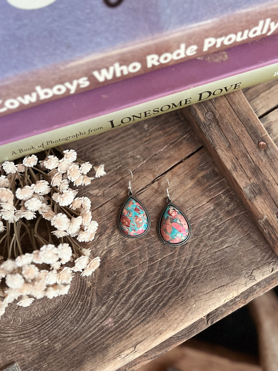Big Tear Drop Stone Turquoise Dangle Earrings - 2 Colors