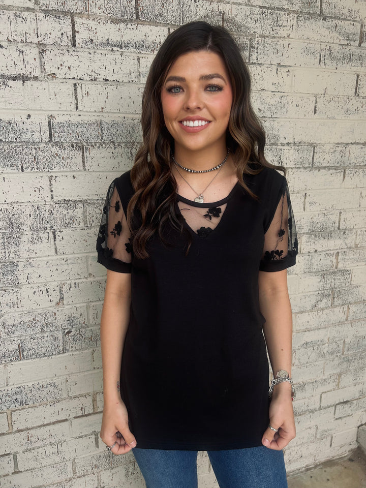 Black Floral Lace Patchwork Top*