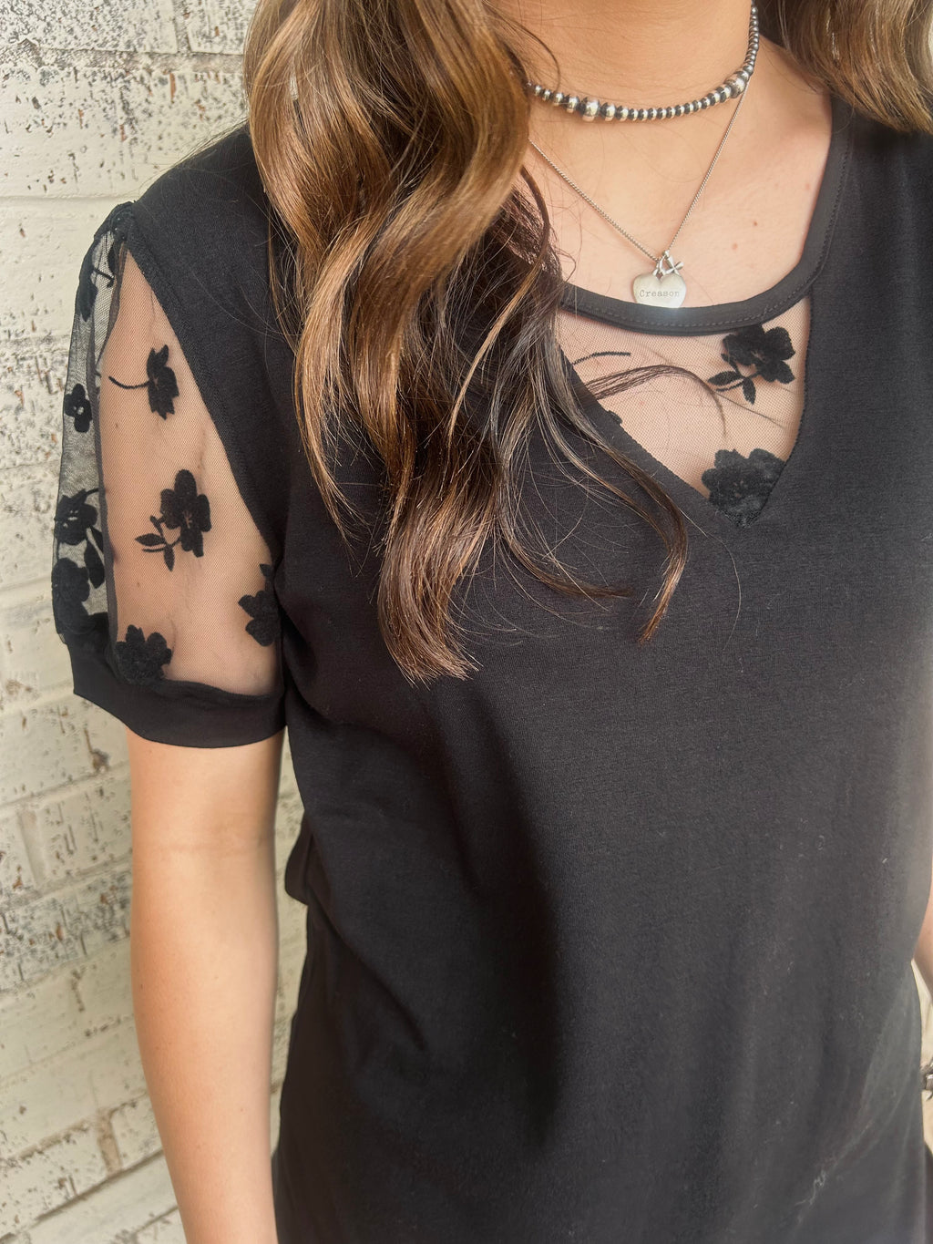 Black Floral Lace Patchwork Top*