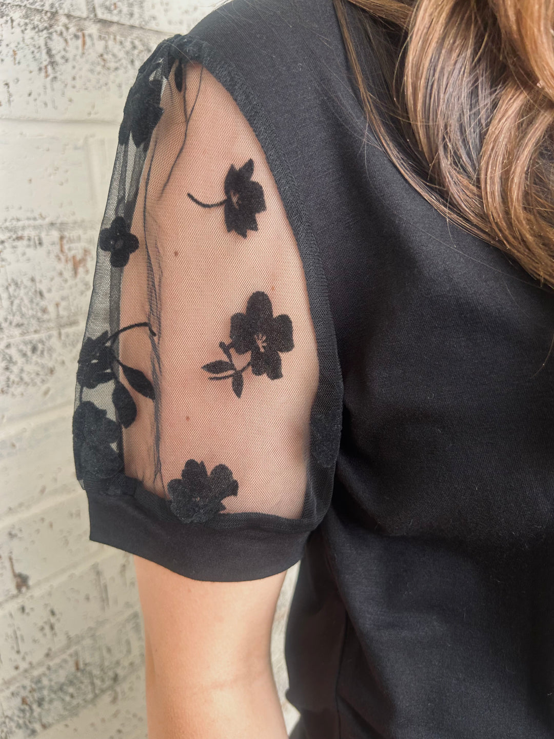 Black Floral Lace Patchwork Top*