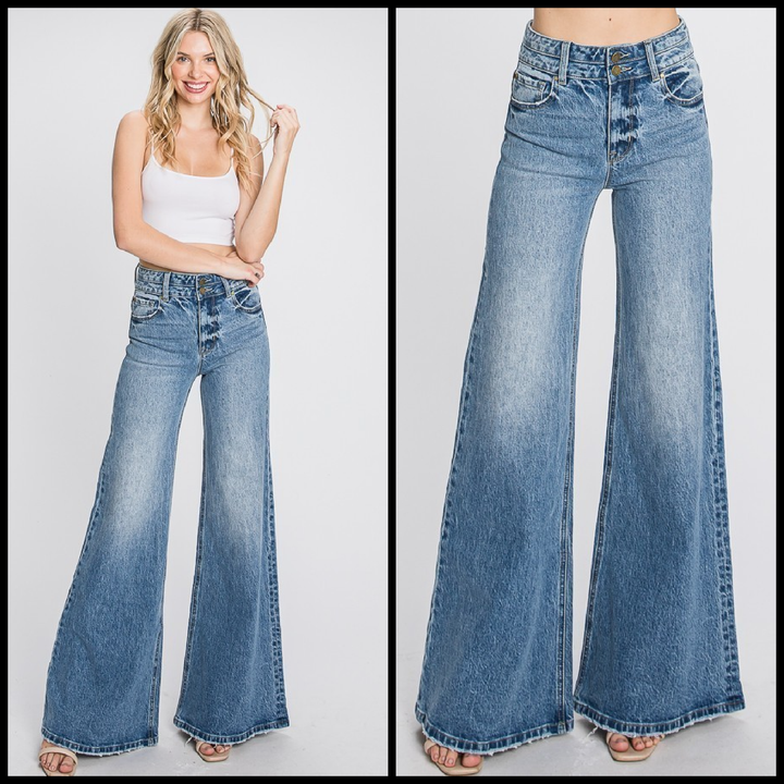 High Rise Comfort Stretch Vintage Wide Leg Jeans | gussieduponline