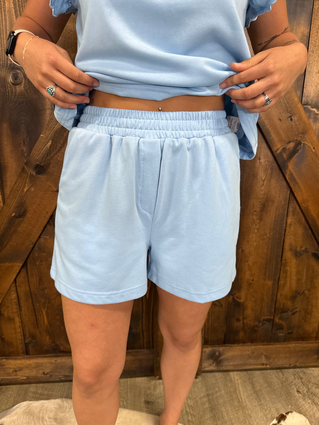 Blue Half Zip Ruffle Sleeve 2 Piece Set