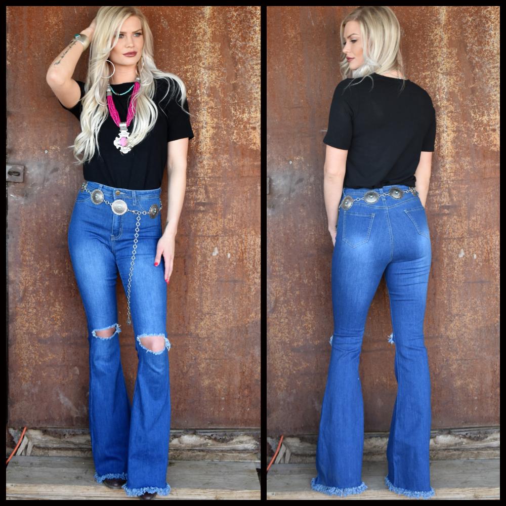 Blue Lightening Fringe Flares | gussieduponline