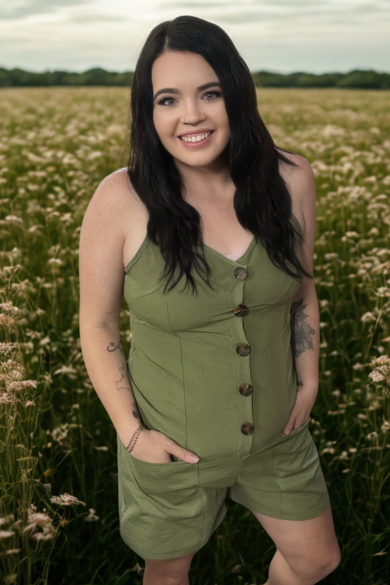 Button Front Pocket Romper- 2 Colors*