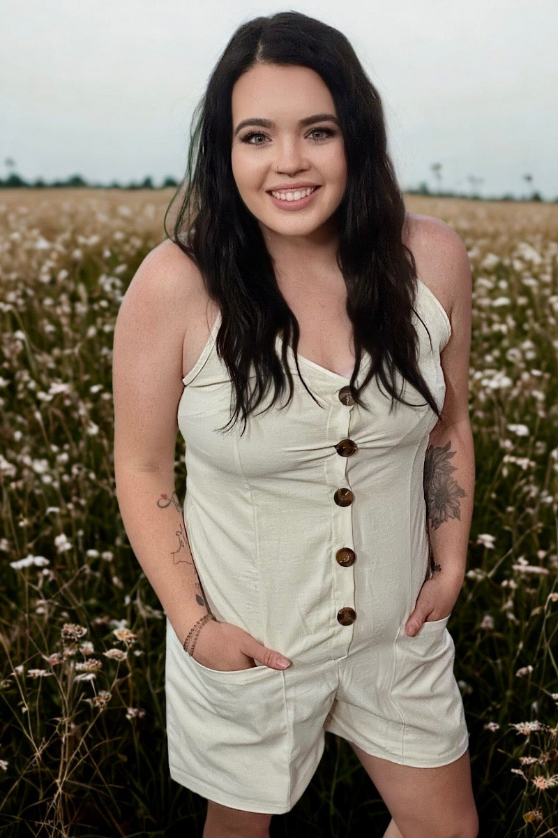 Button Front Pocket Romper- 2 Colors*