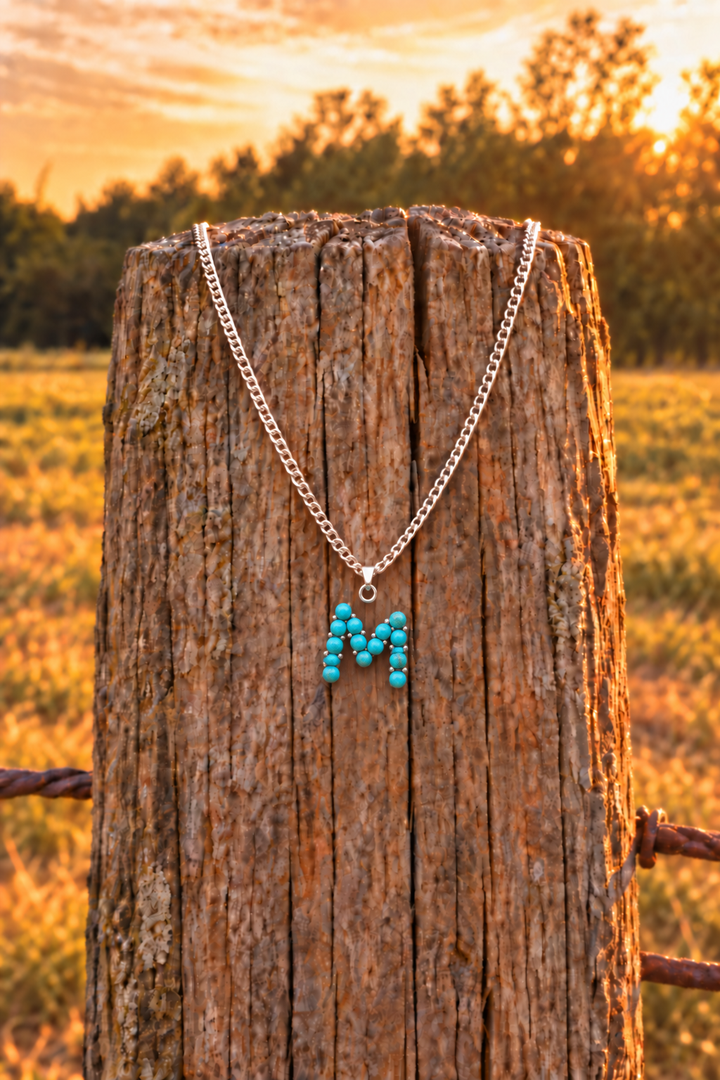 Turquoise Stone Initial Necklace