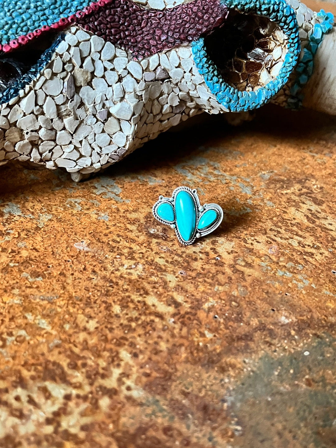 Cactus Turquoise Stone Adjustable Ring | gussieduponline