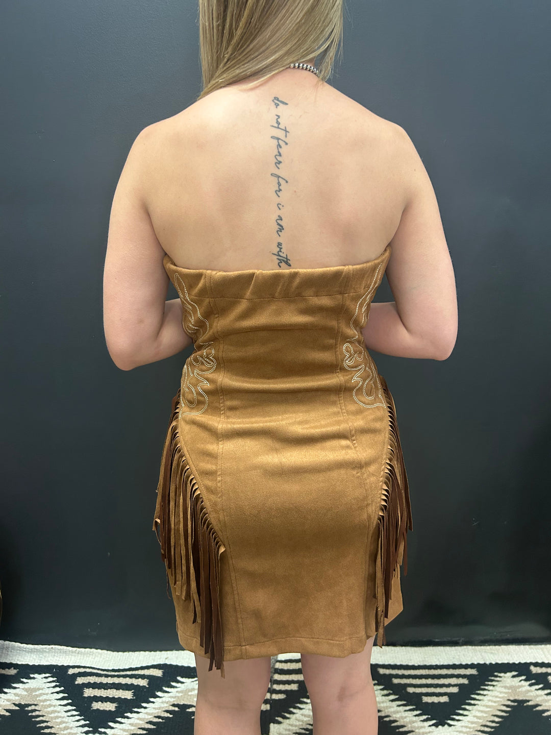 Camel Suede Boot Stitch Embroidered Fringe Dress I Gussied Up Online Boutique Small Camel Suede Boot Stitch Embroidered Fringe Dress I Gussied Up Online Boutique Small