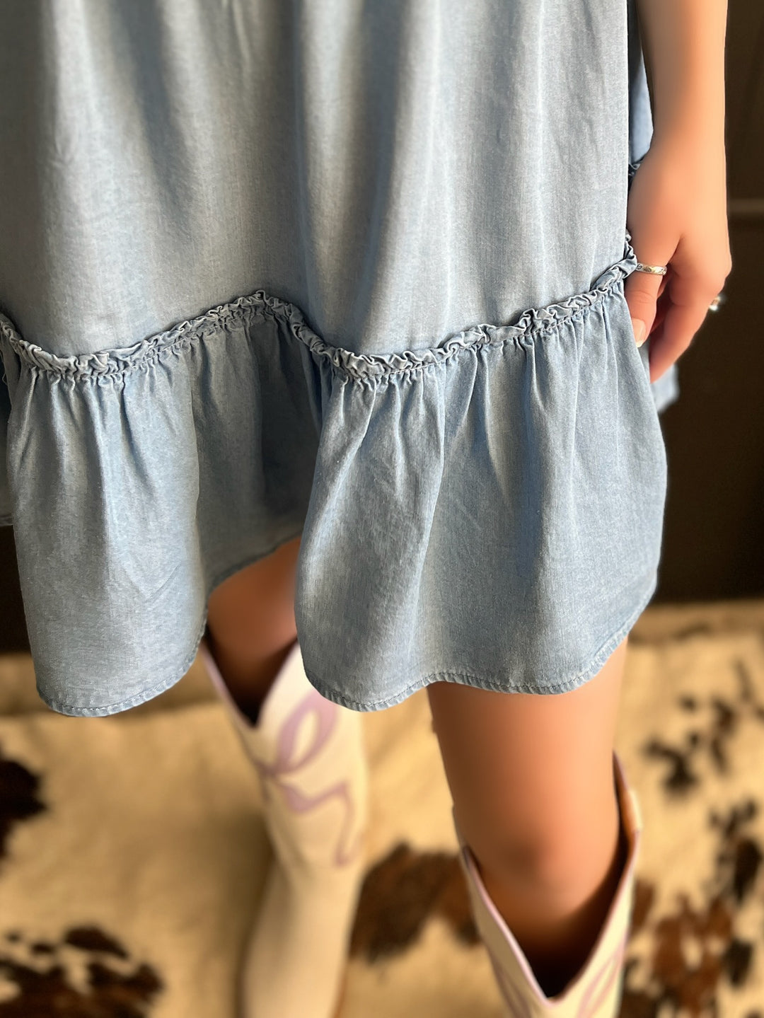 Chambray Denim Ruffle Mini Dress*
