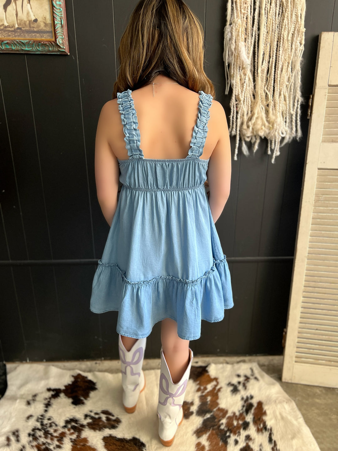 Chambray Denim Ruffle Mini Dress*
