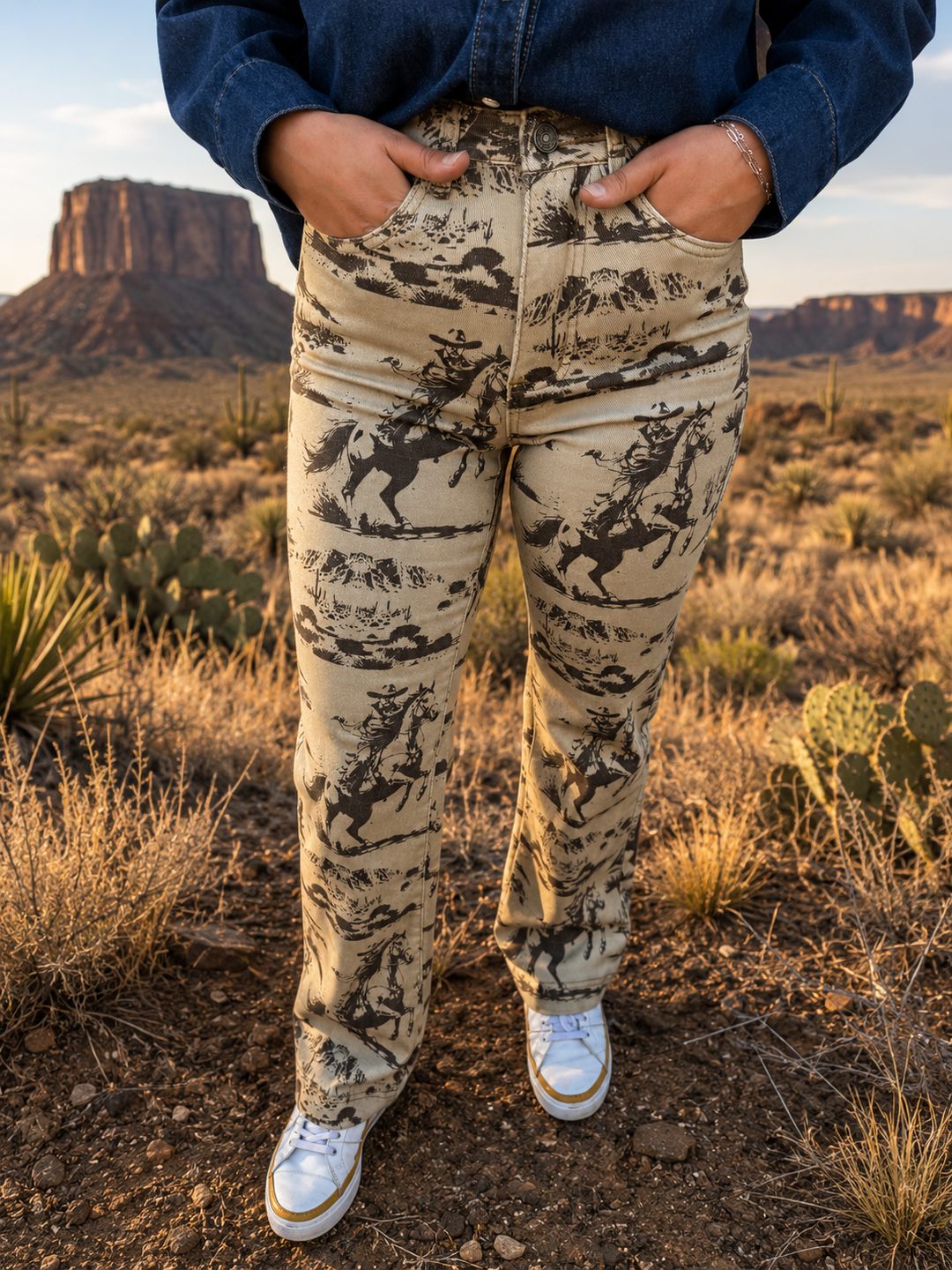 Beige Desert Printed High Rise Trouser Jeans