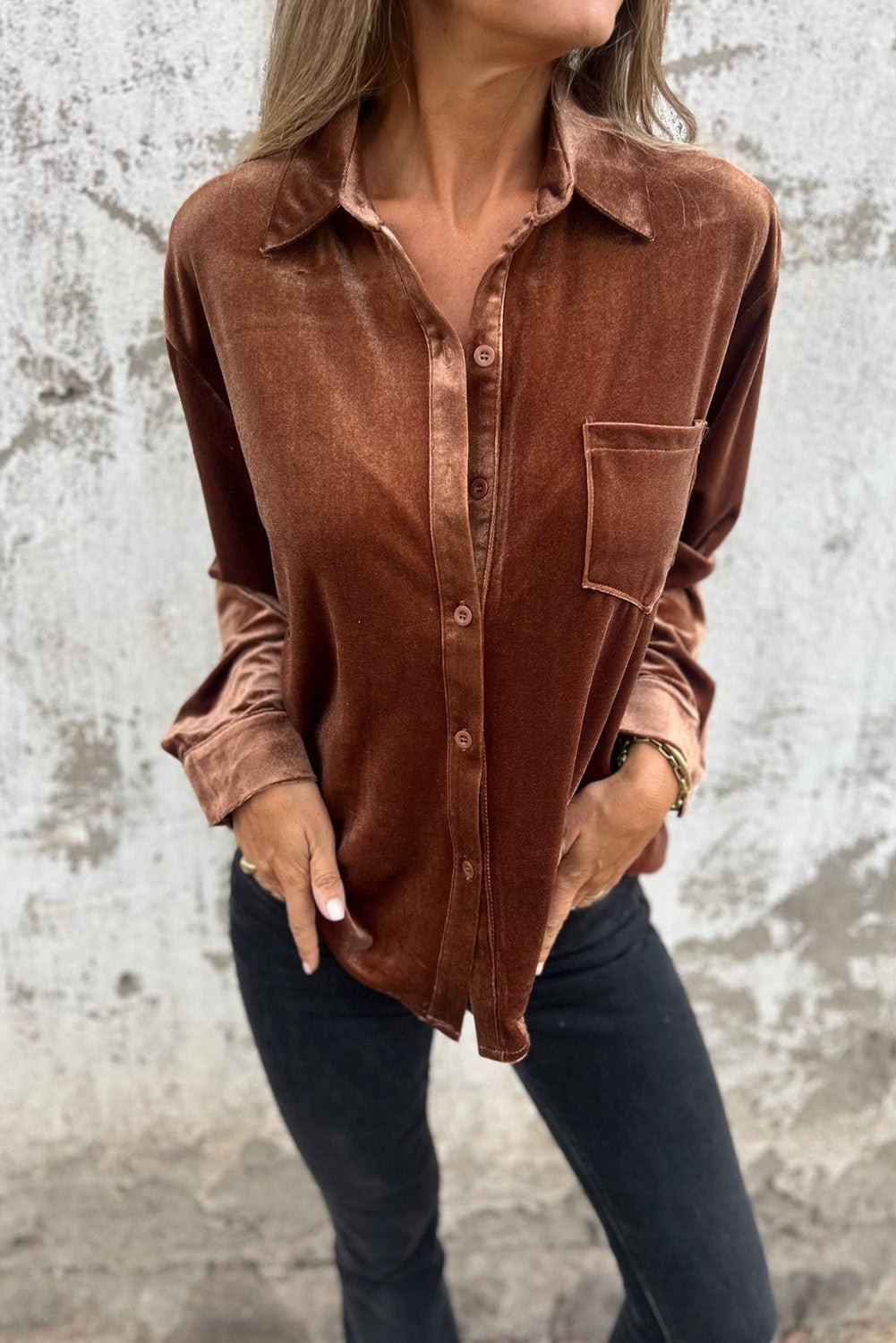 Chestnut Chest Pocket Velvet Shirt | gussieduponline