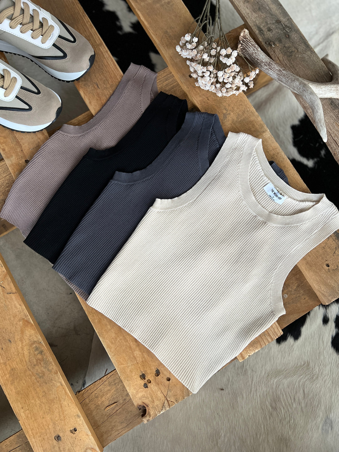 Crewneck Sleeveless Sweater Knit Crop Top- 4 Colors