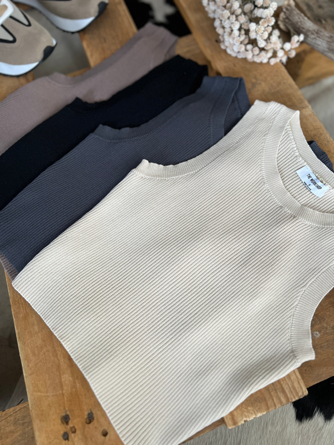 Crewneck Sleeveless Sweater Knit Crop Top- 4 Colors