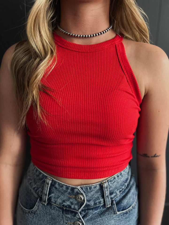 Cropped Sleeveless Knit Halter Top-5 Colors