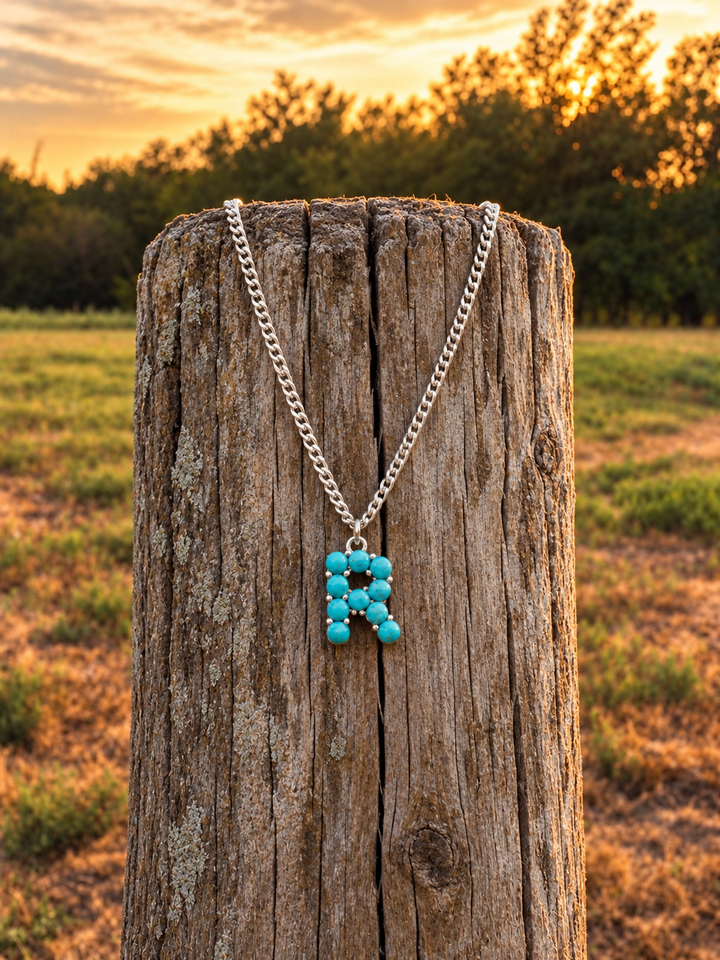 Turquoise Stone Initial Necklace