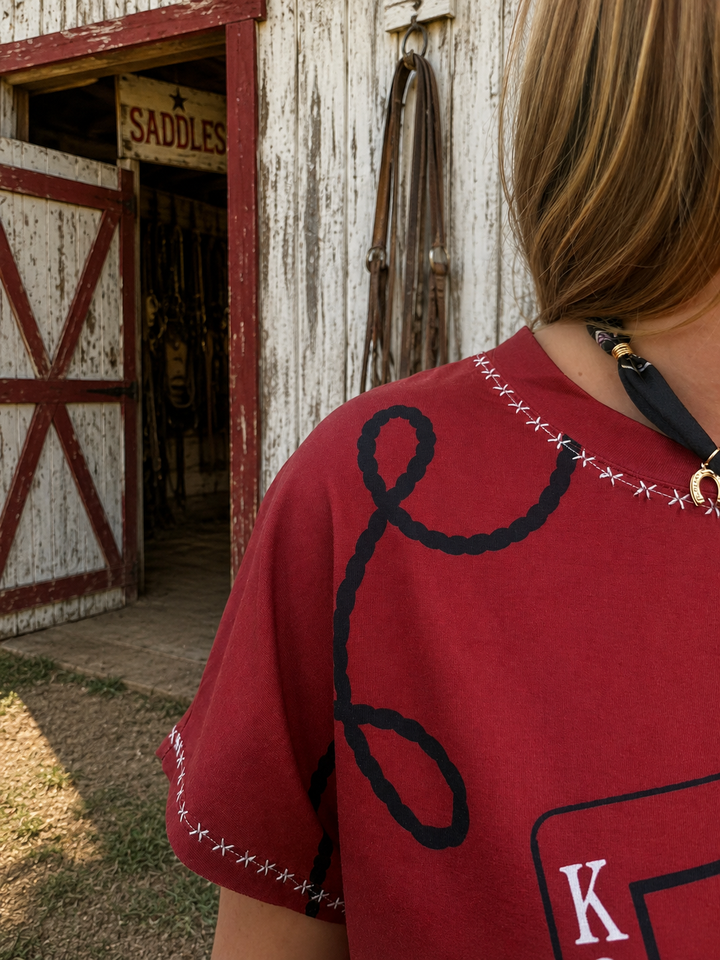 Red Bucking Horse Sunset Short Sleeve Top