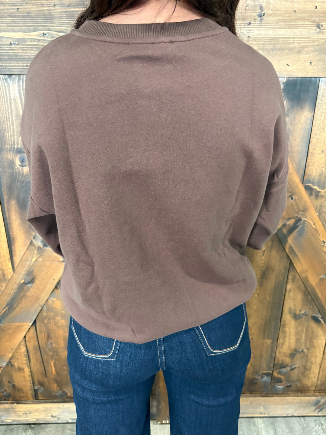 Dark Brown Embroidered Bull Riding Western Motif Sweatshirt