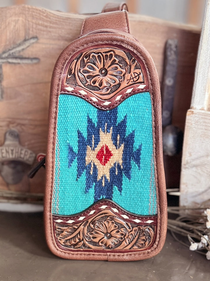 Darling Tooled Leather and Saddle Blanket Sling Bag - 2 Colors