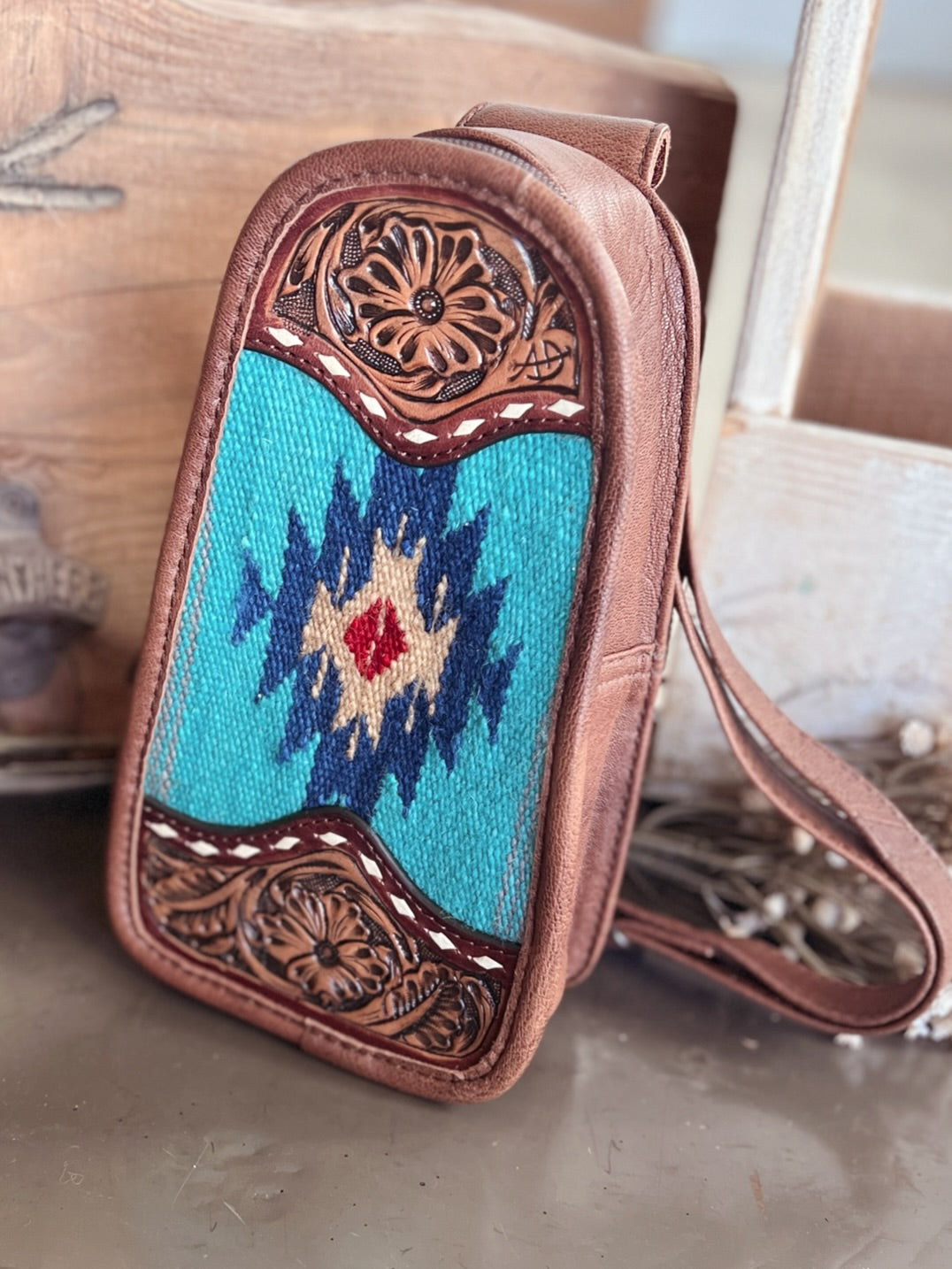 Darling Tooled Leather and Saddle Blanket Sling Bag - 2 Colors