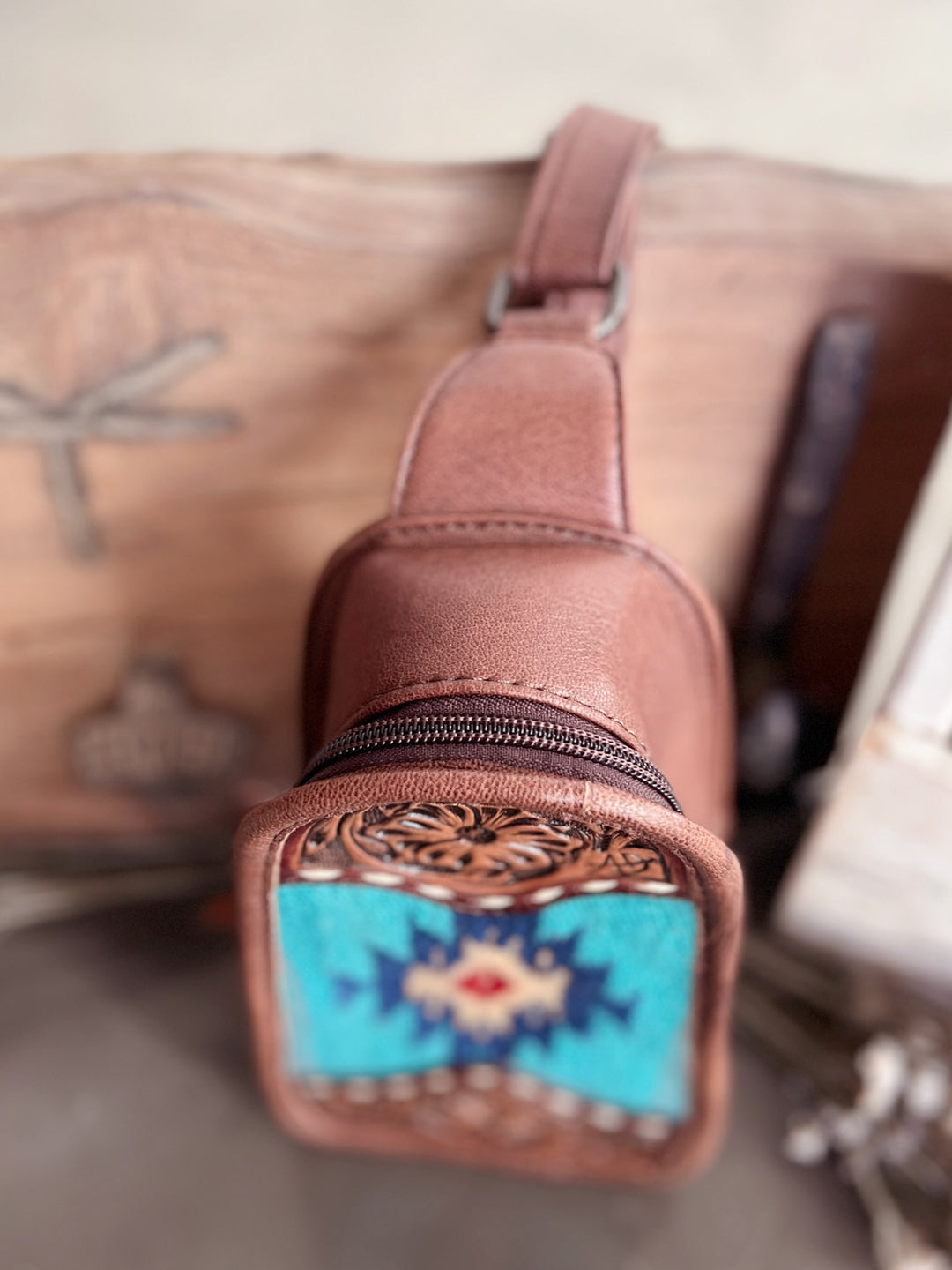 Darling Tooled Leather and Saddle Blanket Sling Bag - 2 Colors